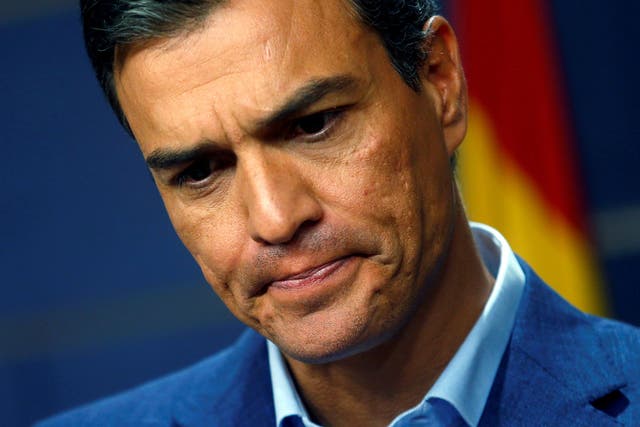 Embattled PSOE leader Pedro Sanchez at a news conference at the Spanish parliament on Thursday