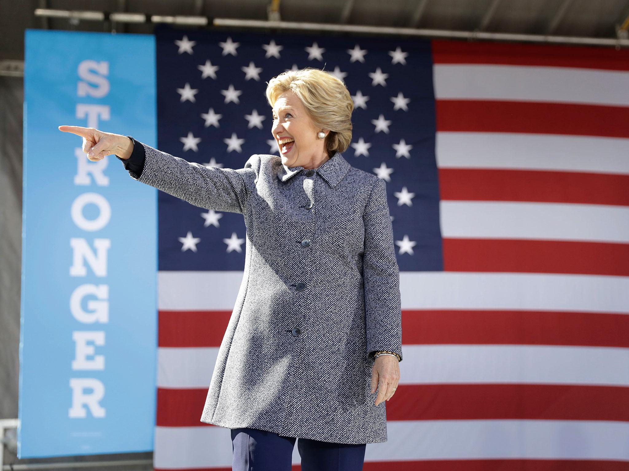 The presidential nominee takes the stage during a campaign stop in Iowa yesterday