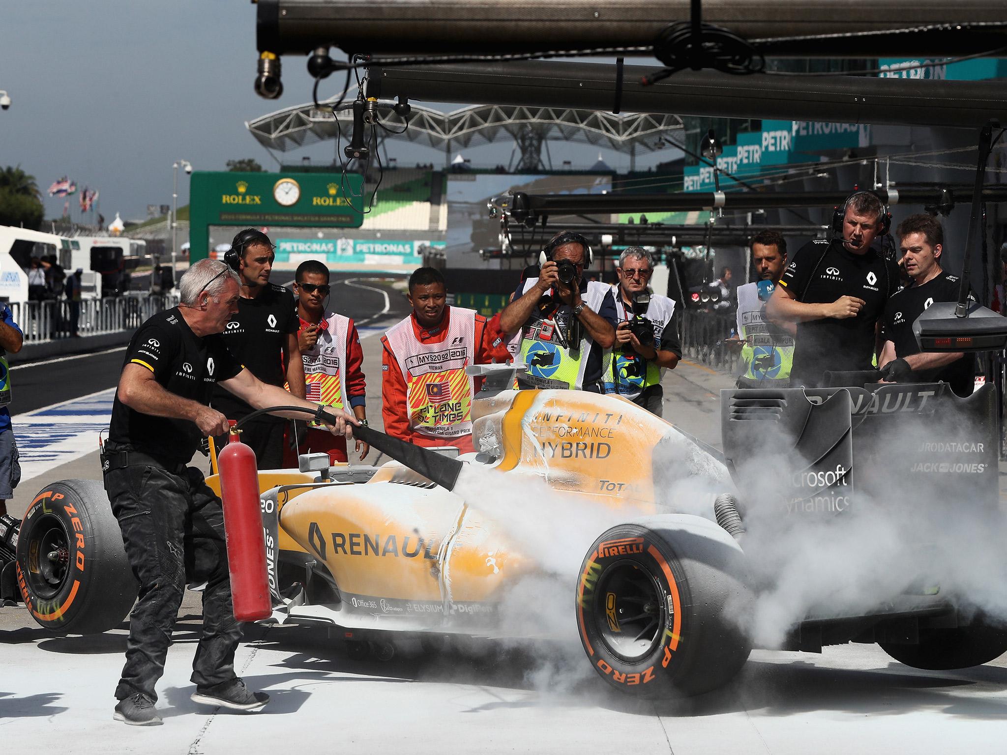 &#13;
Fuel leaked all over the Renault which resulted in the fire &#13;