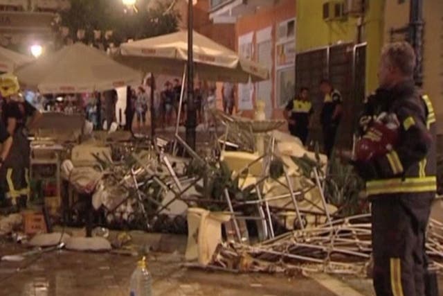 The damage caused by the explosion to the area around La Bohemia cafe