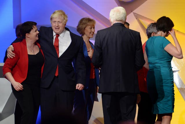 Johnson and Davidson embrace after the EU Wembley Arena debate in June