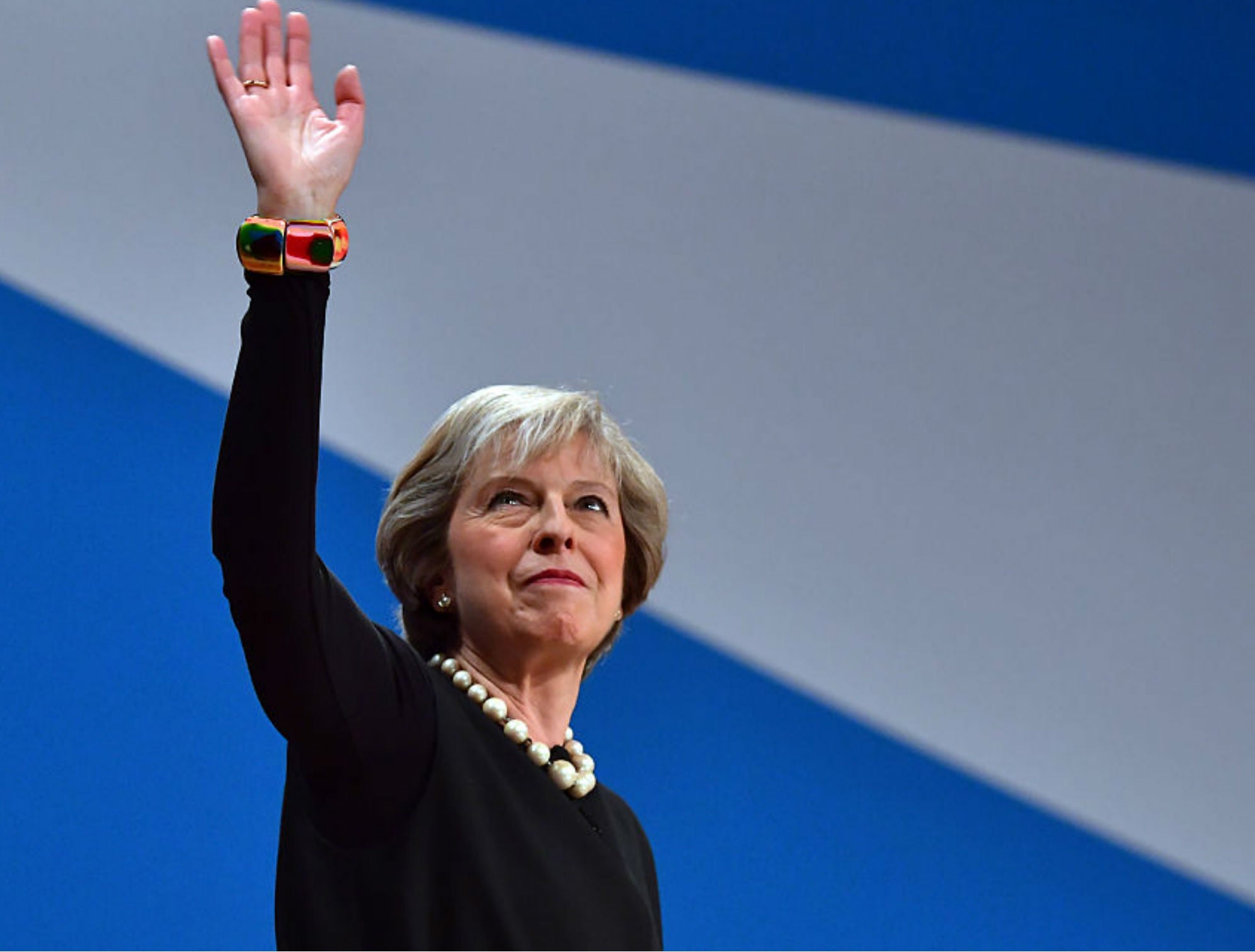 Theresa May delivering her first speech as Prime Minister at the 2016 Conservative Party conference in Birmingham