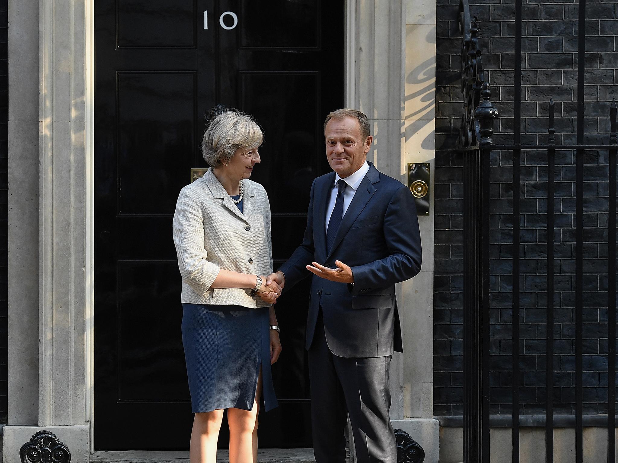 European Council President Donald Tusk with Theresa May in Downing Street in September