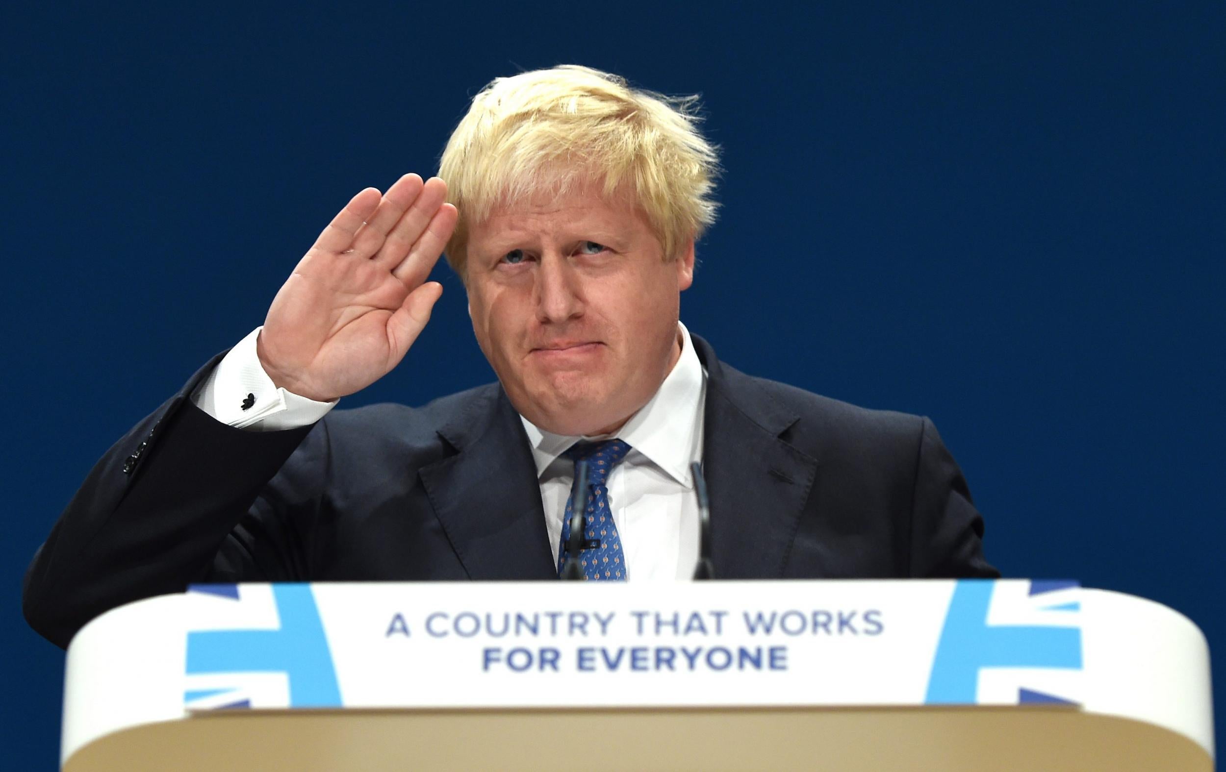 Boris Johnson delivers his speech during the Constervative Conference in Birmingham