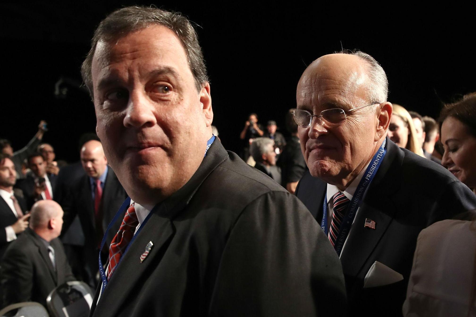 Chris Christie and Rudy Giuliani together at the first 2016 presidential debate at Hofstra University last Monday