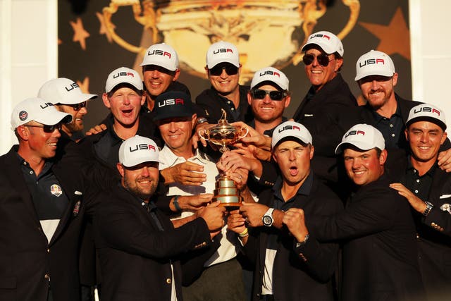 The American Ryder Cup team celebrate their victory