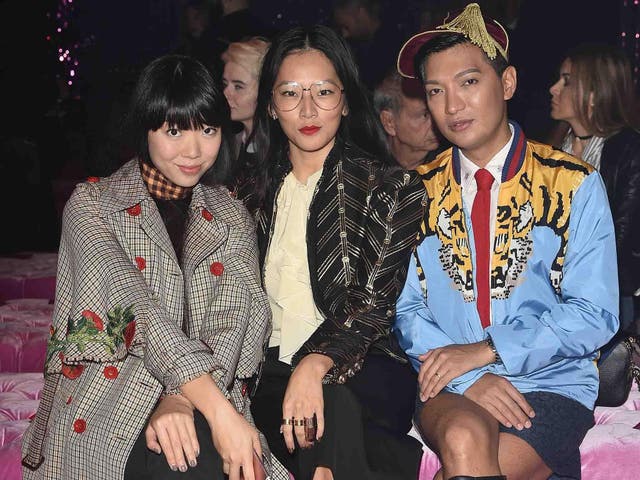Fashion blogger Susie Bubble sits front row at Milan Fashion Week for Gucci SS17 with fellow blogger Bryan Boy and  actress Tina Leung