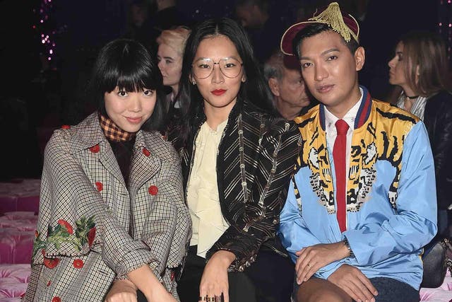 Fashion blogger Susie Bubble sits front row at Milan Fashion Week for Gucci SS17 with fellow blogger Bryan Boy and  actress Tina Leung