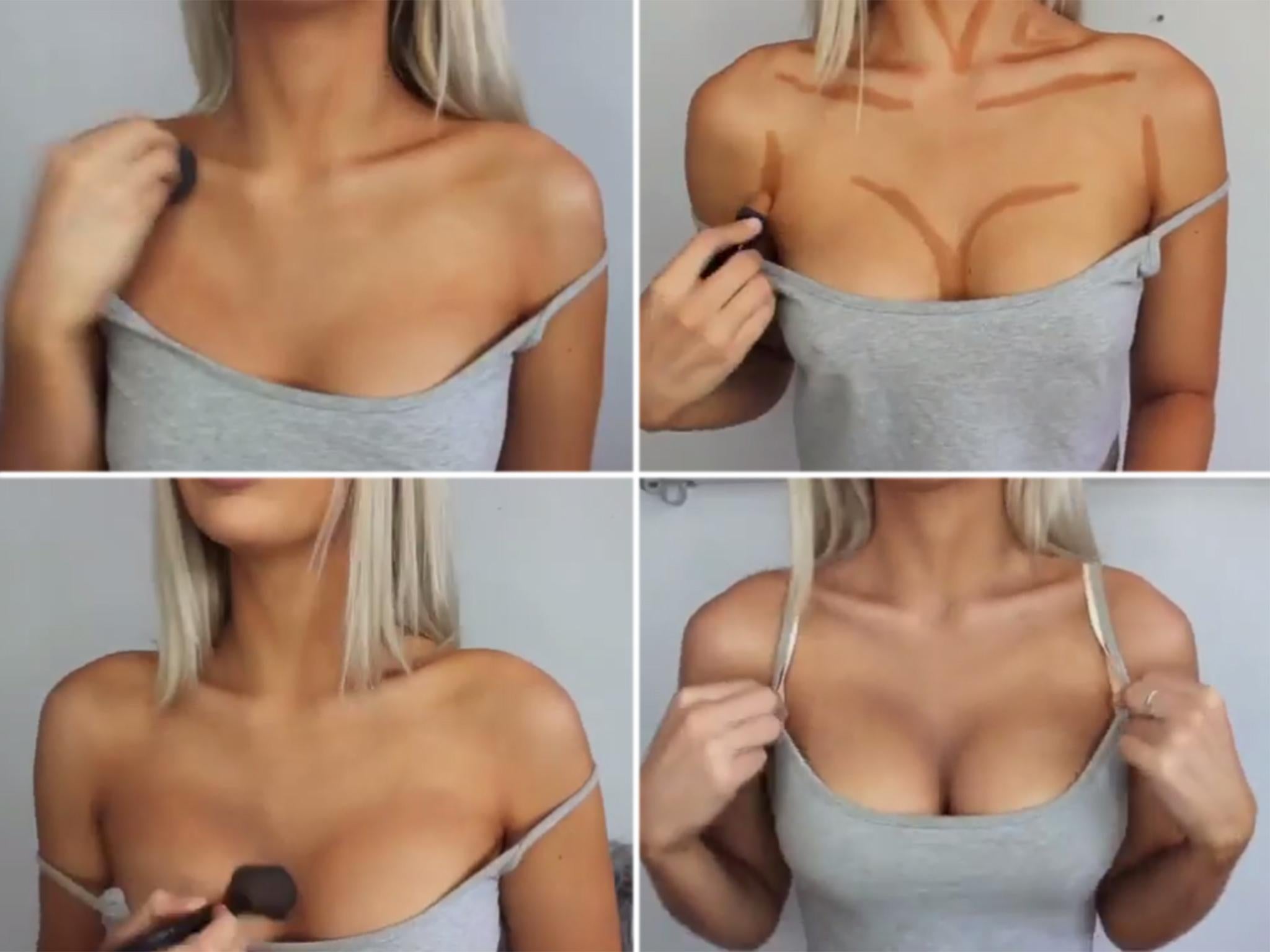 make-up tutorial shows women how to increase their breast