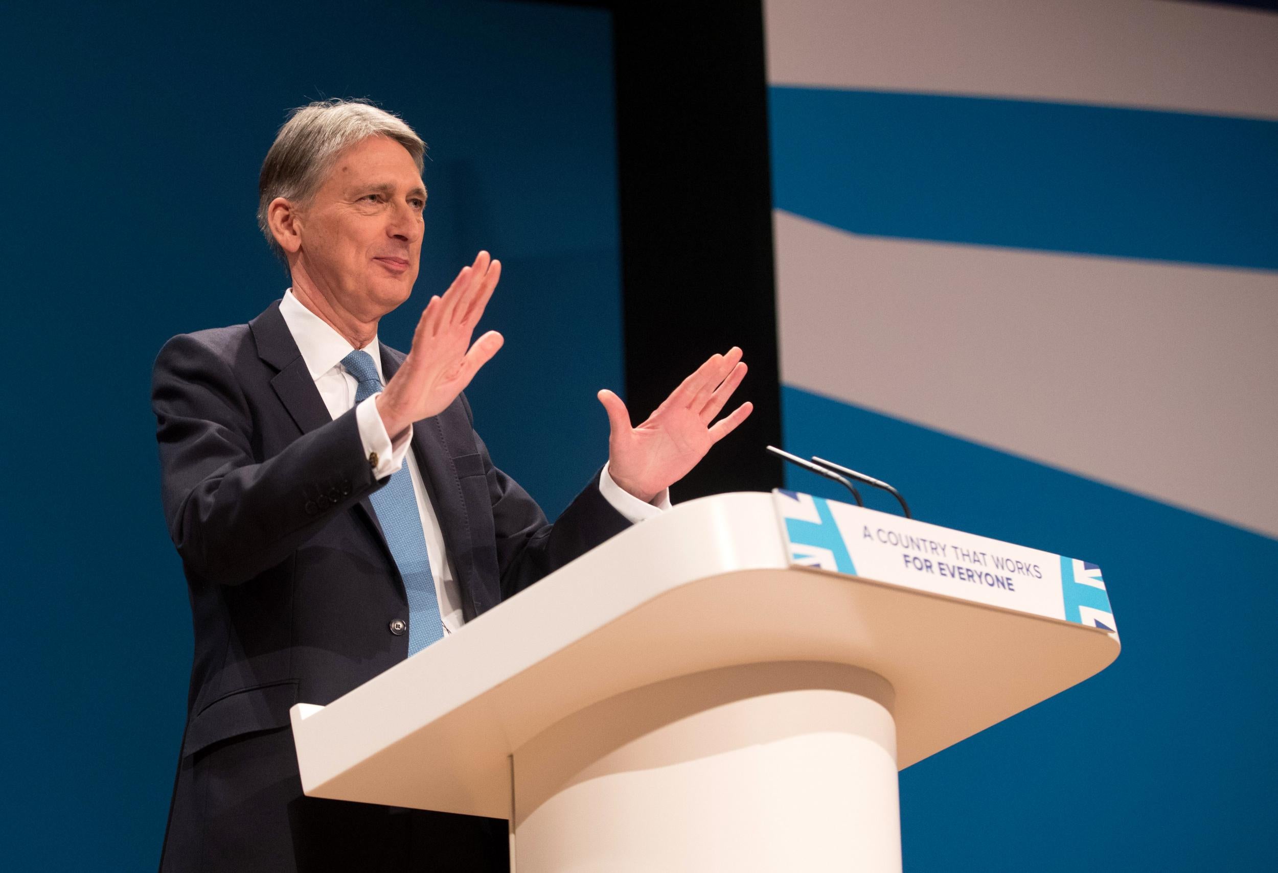 Chancellor Philip Hammond delivers his speech to Tory conference