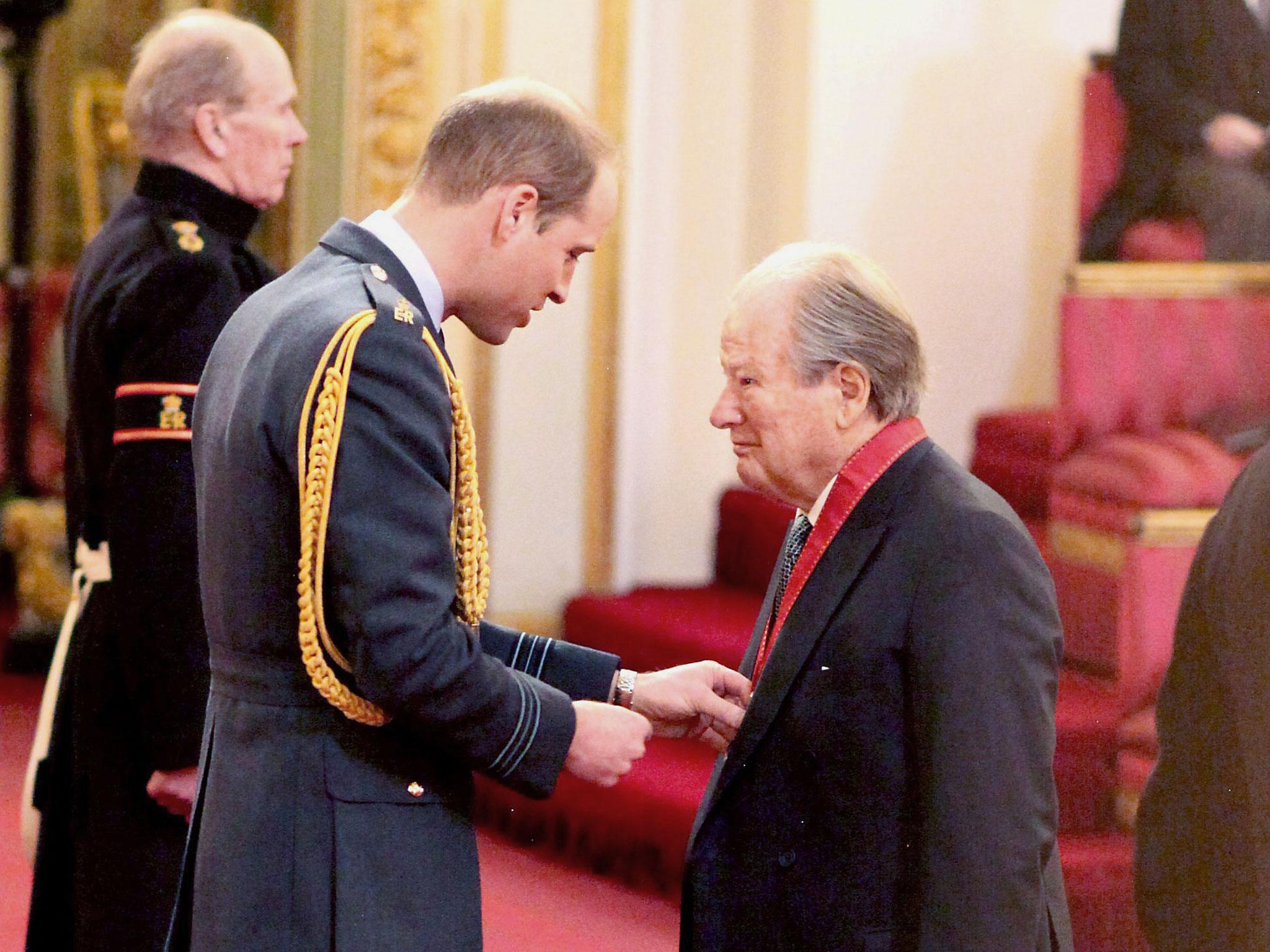 Sir Neville Marriner being made a Companion of Honour by the Duke of Cambridge at Buckingham Palace.