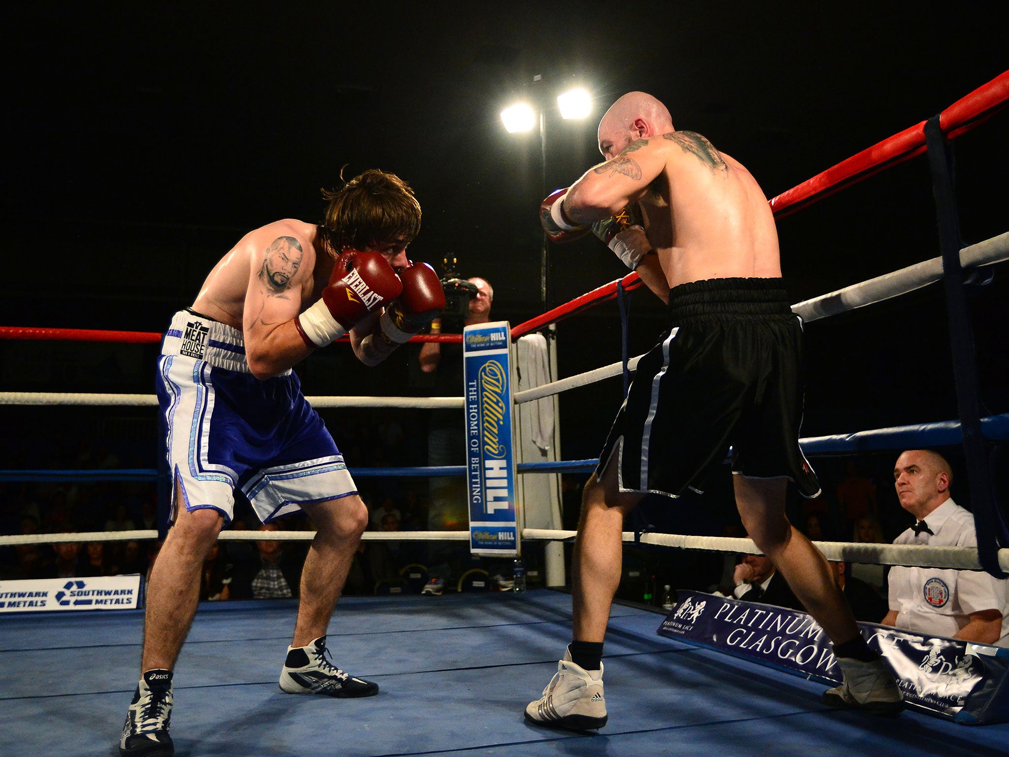 The late Mike Towell in action against Danny Little in Glasgow