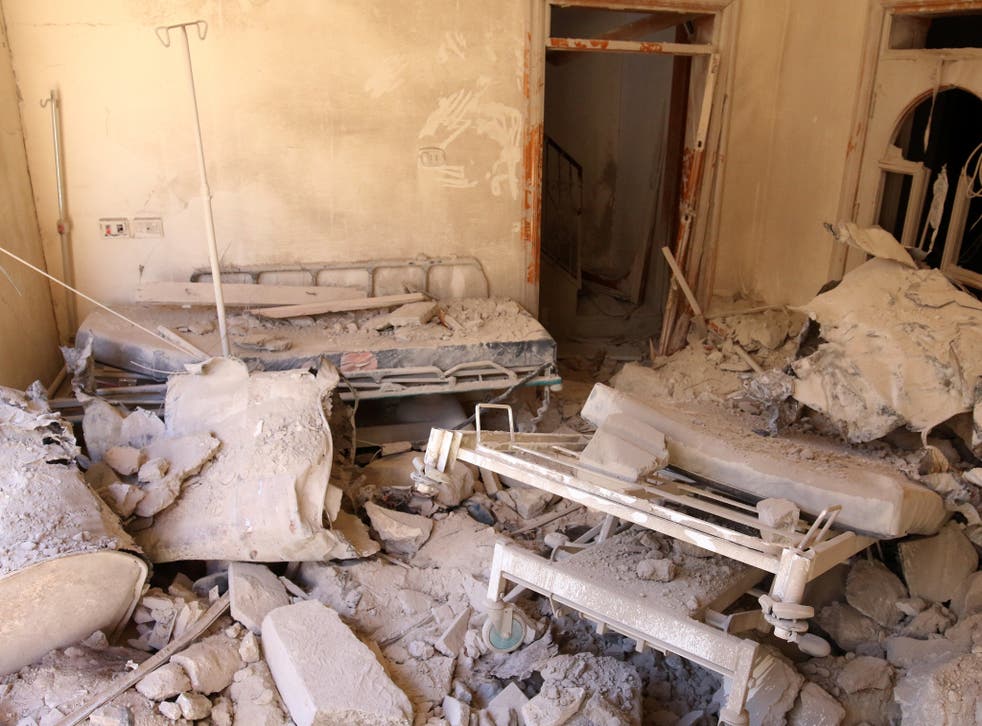 A damaged hospital room after airstrikes in a rebel held area in Aleppo, Syria October 1, 2016