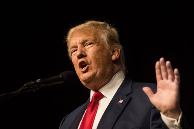 Donald Trump speaks at a rally held the Pueblo Convention Centre in Pueblo, Colorado, on 3 October