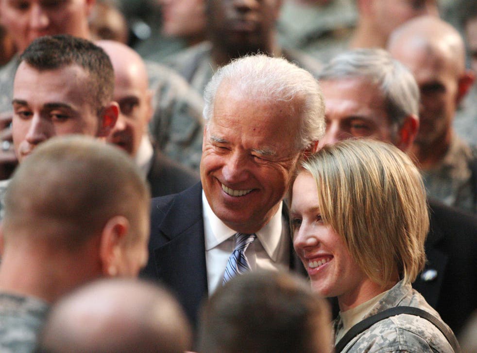 US Vice President Joe Biden meets US soldiers at Baghdad's Camp Victory.