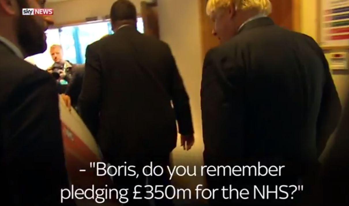 Boris Johnson is confronted by Sky News' Darren McCaffrey