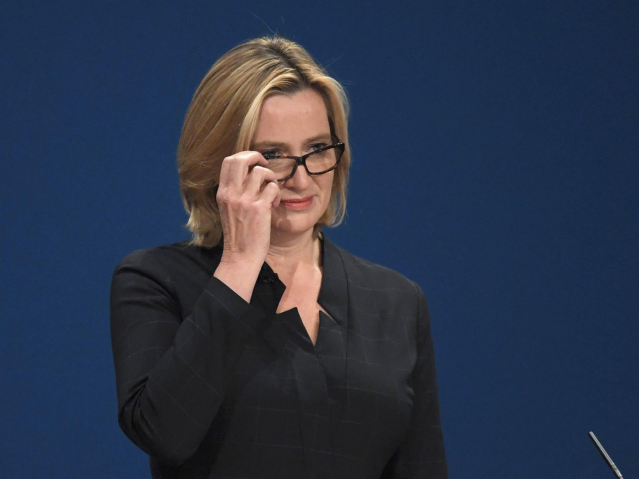 Amber Rudd delivers her keynote address at the annual Conservative Party Conference in Birmingham