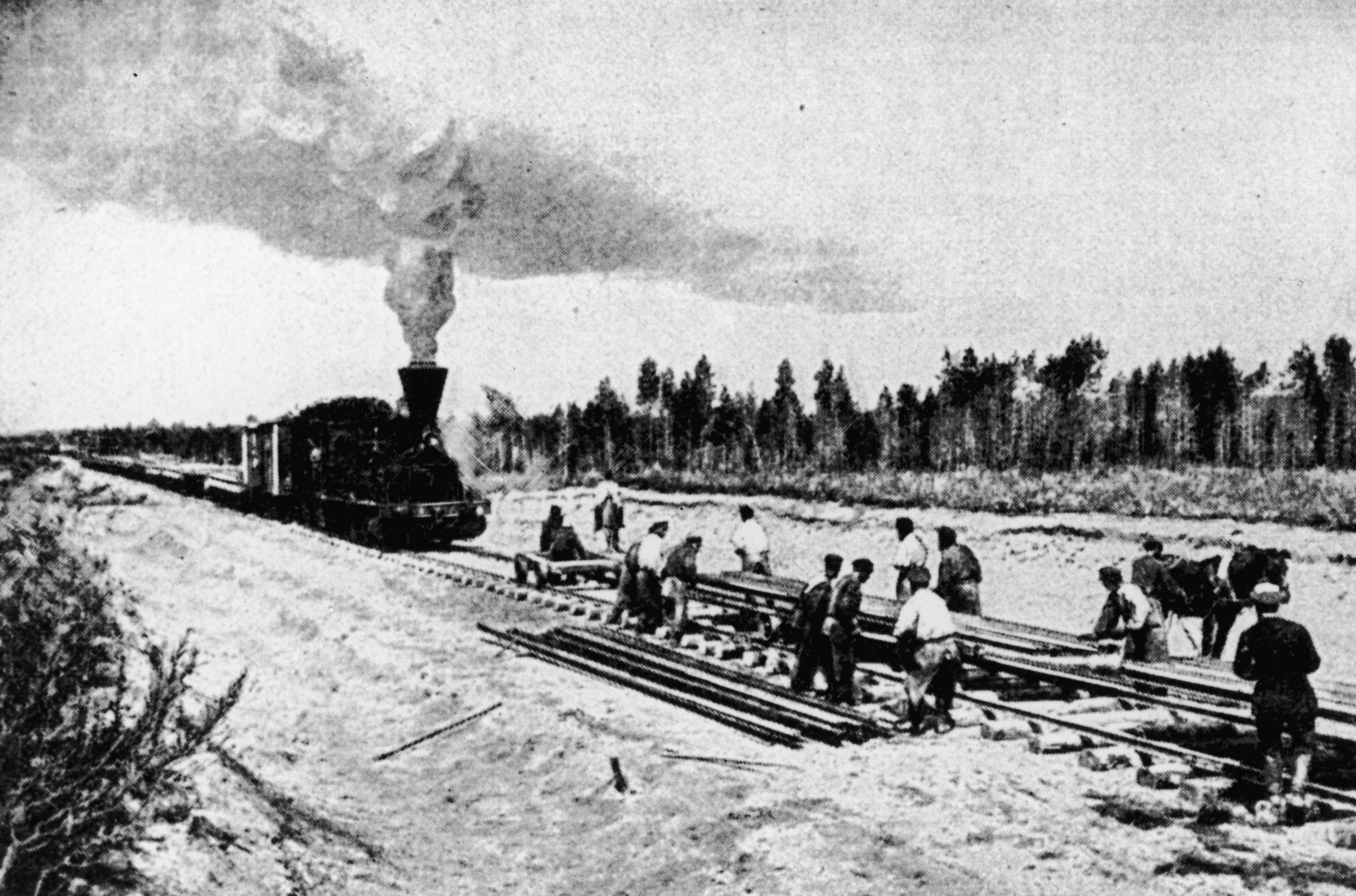 Labourers worked to build the tracks in 1903