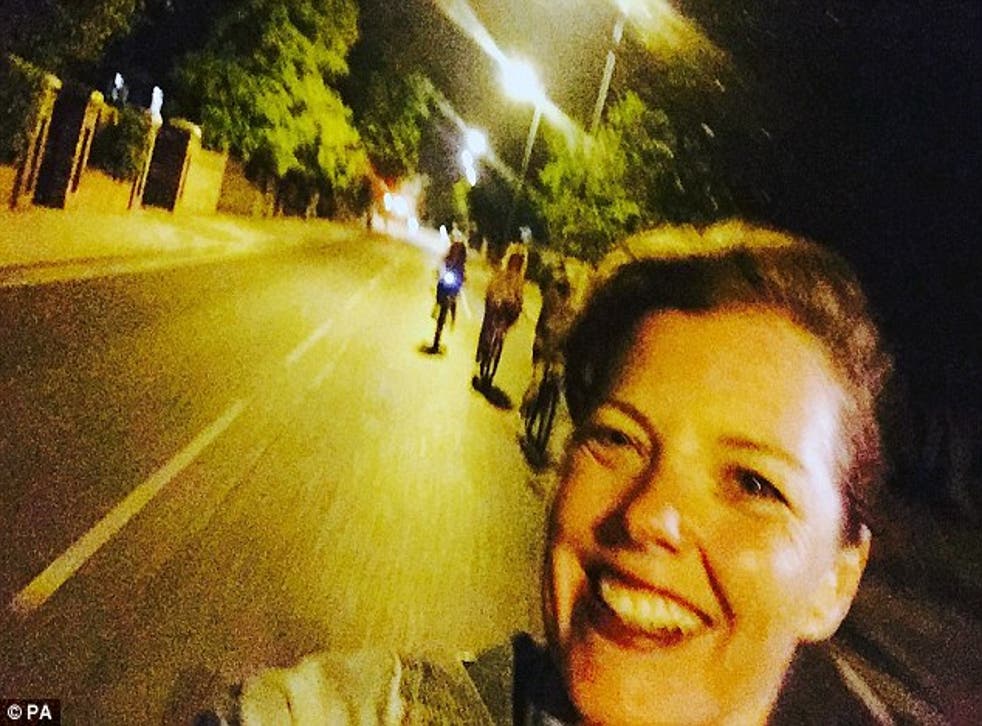 Mrs Greenway took this selfie moments before falling and cracking her skull after hitting an uneven patch on the road