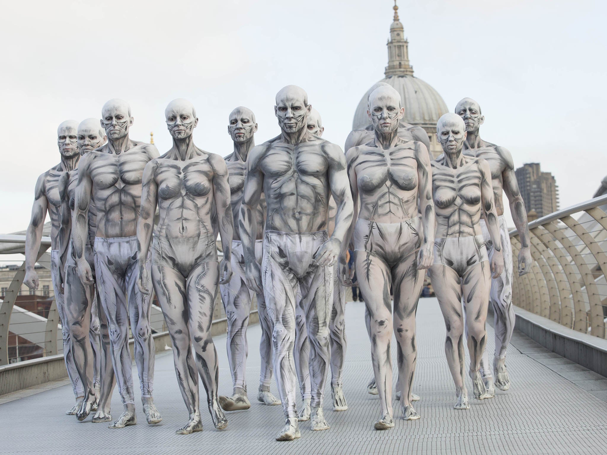 Twenty models, who have been turned into ‘humanoid’ robots by body artists to promote the new 'Westworld' TV series