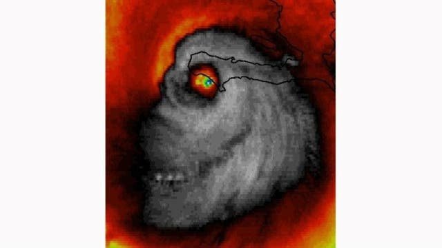 An infrared satellite image of Hurricane Matthew as it passed over Haiti that to some looked like a skull