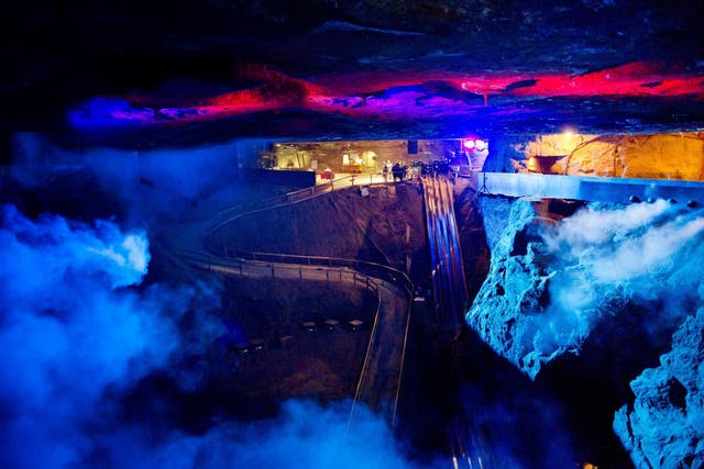 Visitors have to slide down into the Salt Cathedral