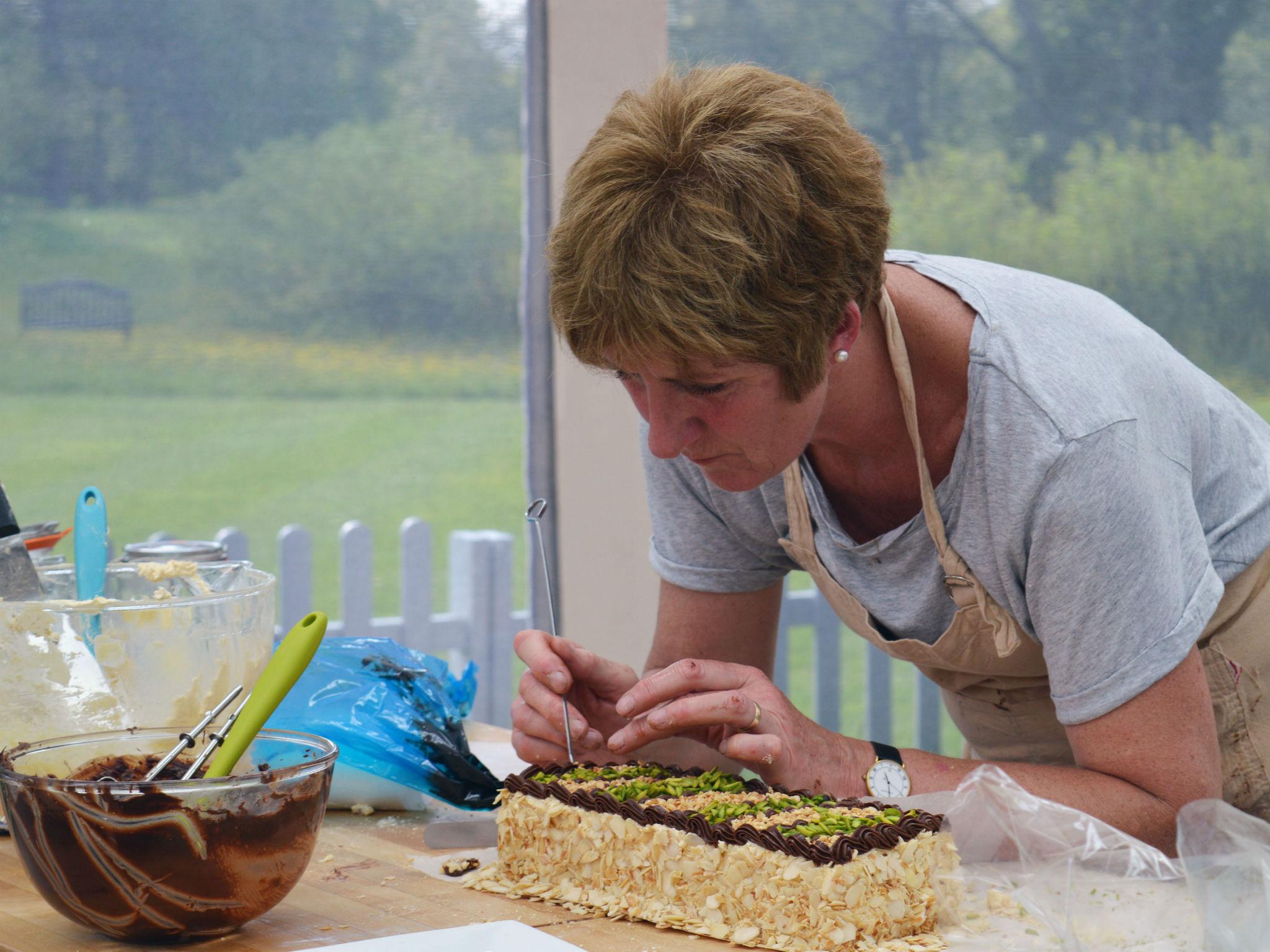 &#13;
Jane working on her marjolaine in the technical challenge &#13;