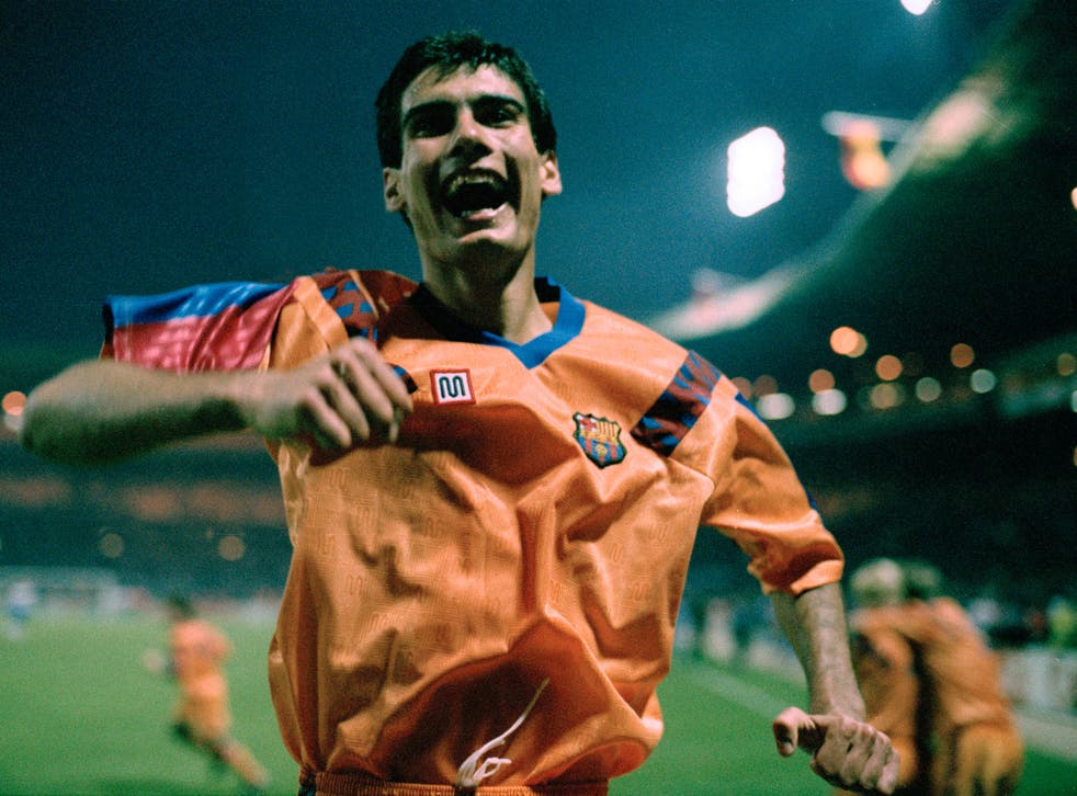 Pep Guardiola celebrates Barcelona's European Cup victory in 1992. Johan Cruyff was his manager and mentor