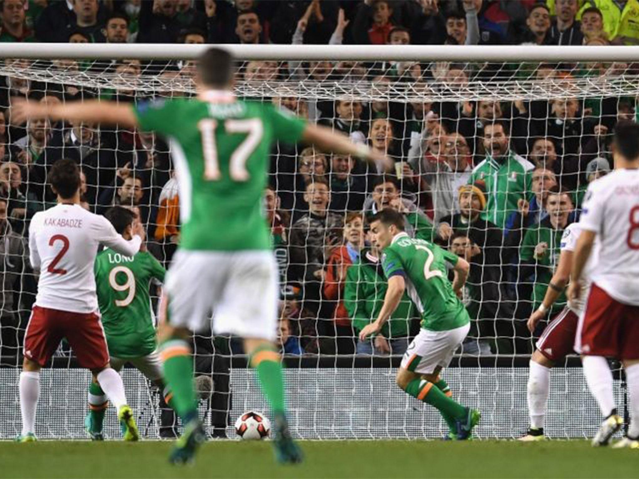 Seamus Coleman celebrates his goal for the Republic of Ireland in Dublin
