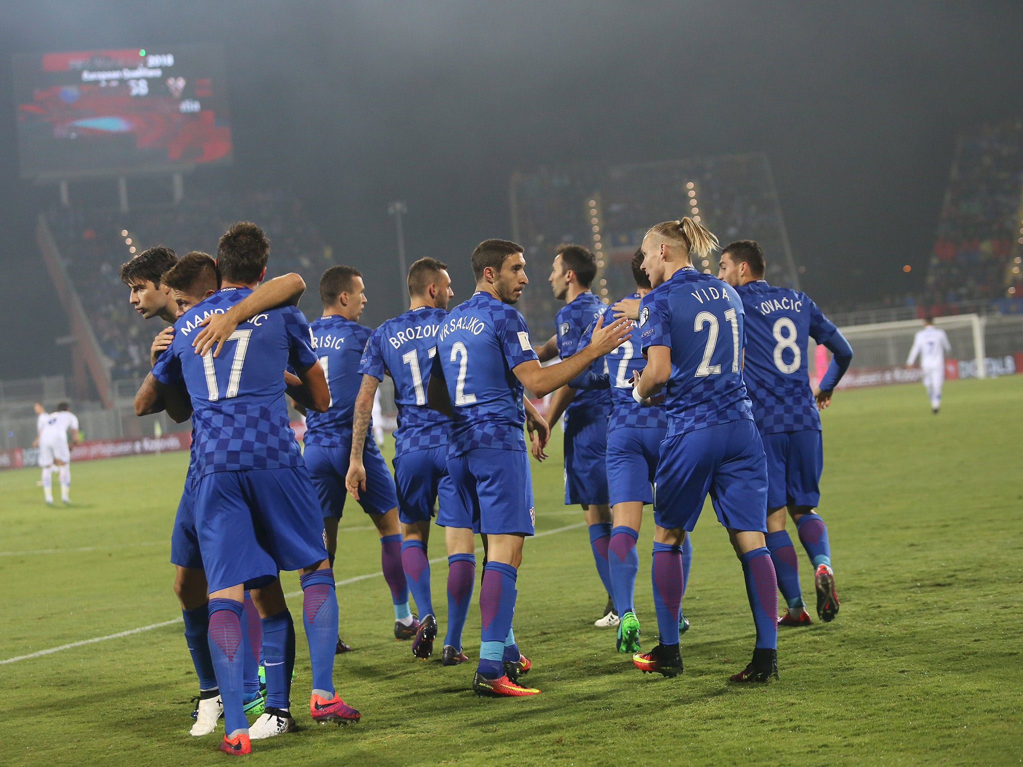 Croatia celebrate their 6-0 victory over Kosovo