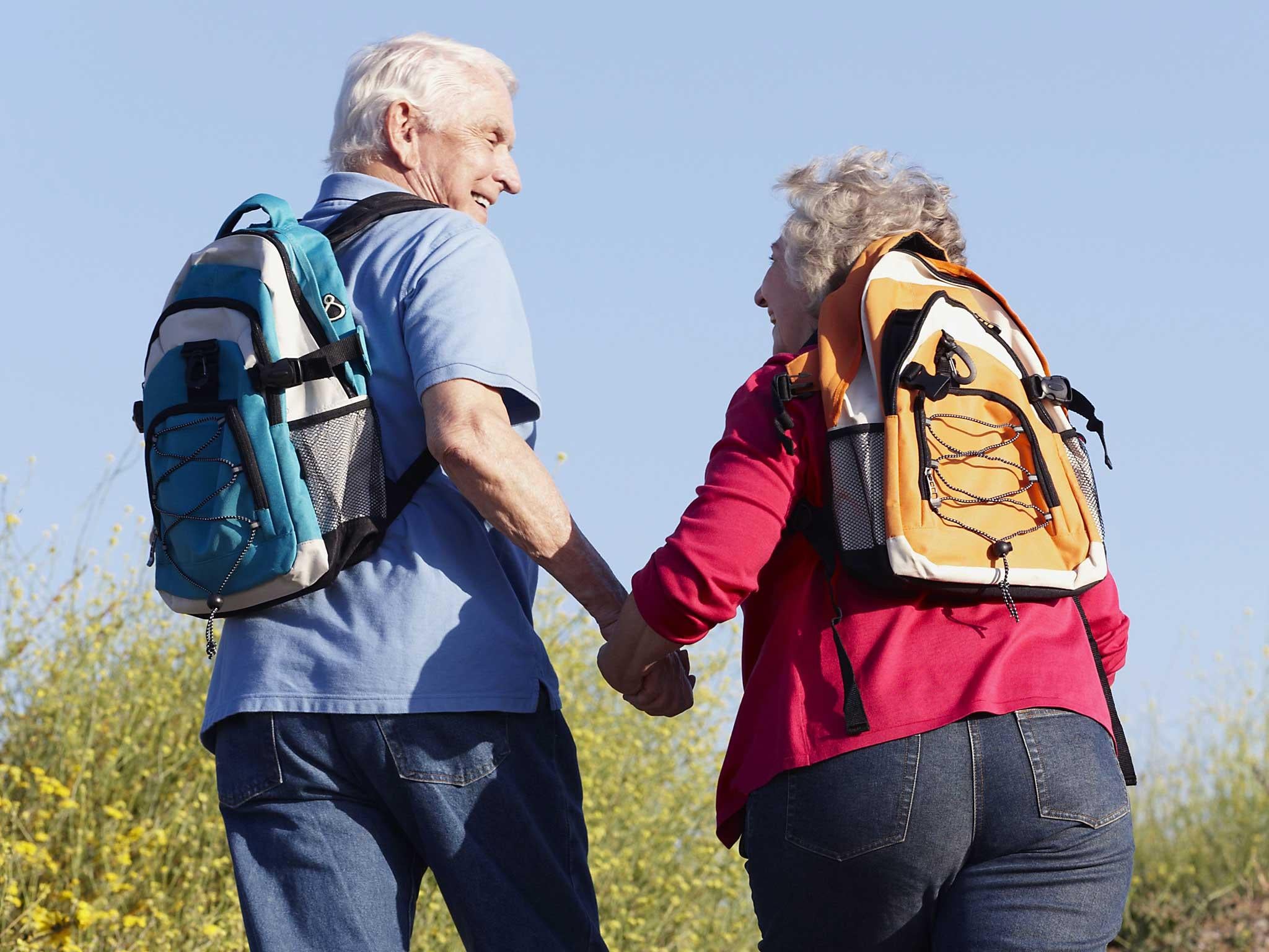 Elderly couple on country walk