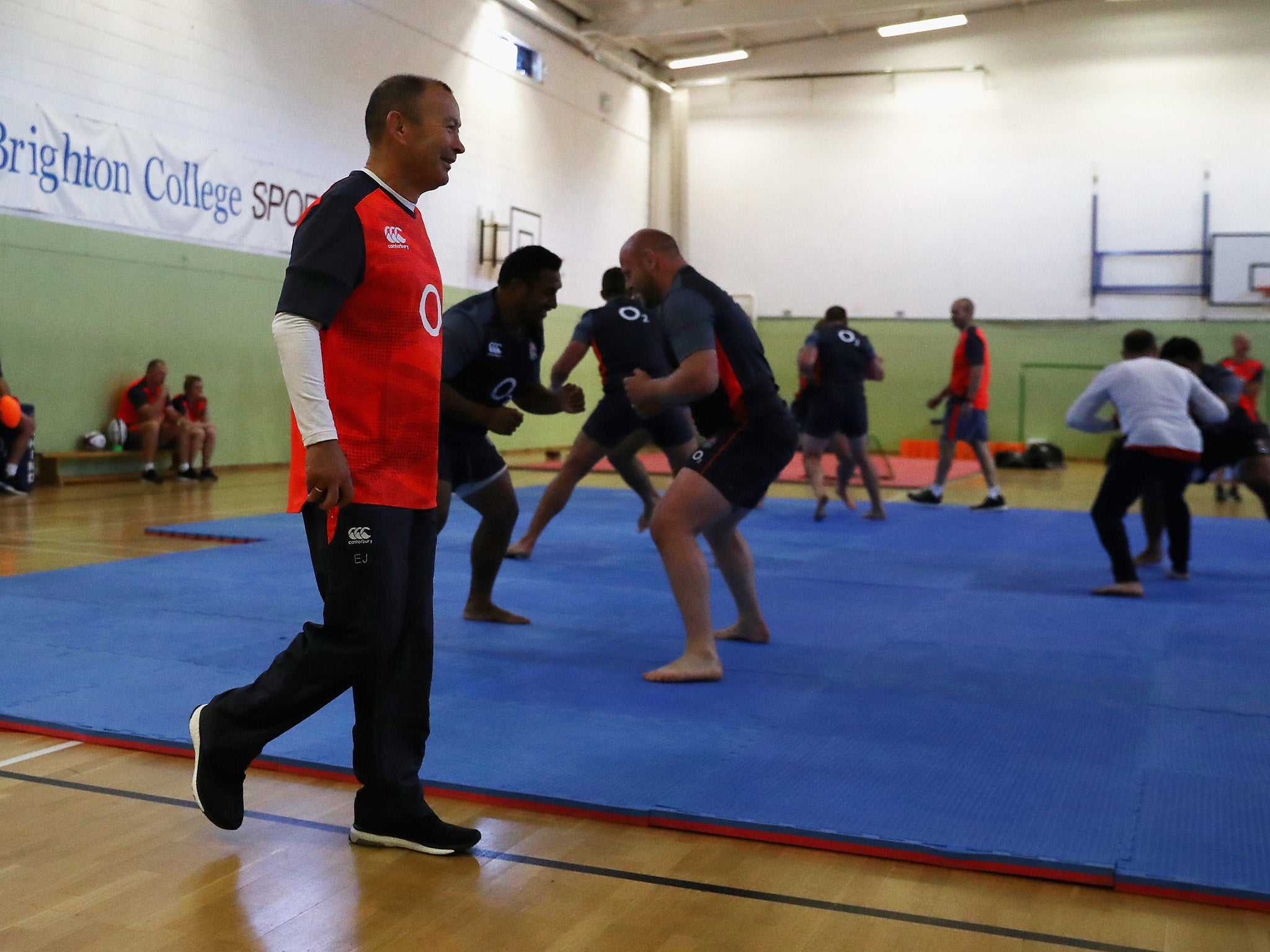 Eddie Jones watches his players in the judo session where Sam Jones broke his leg