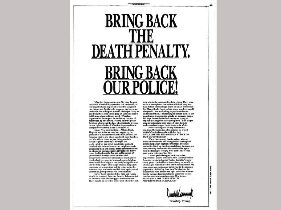 Trump's full page ad published in the New York Daily News