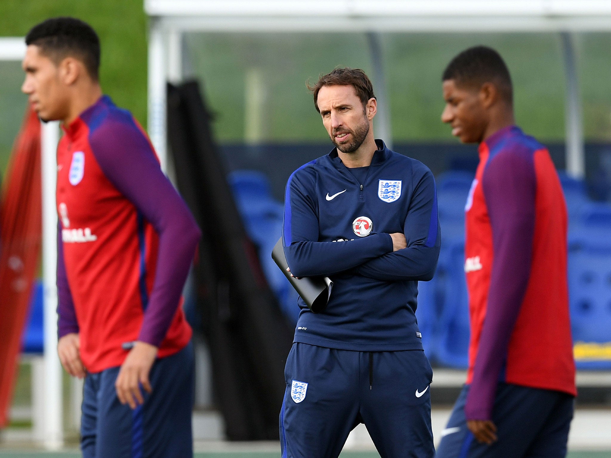 Southgate looks on as he runs an England training session at St George's Park
