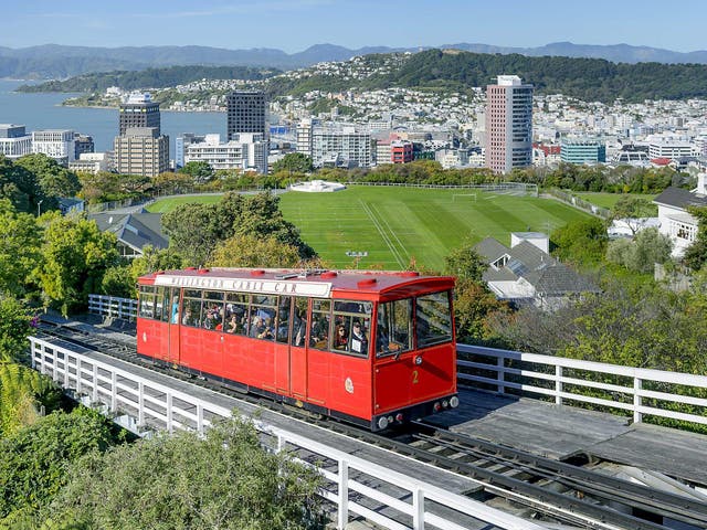 Wellington Cable Car on railway track, Wellington, New Zealand