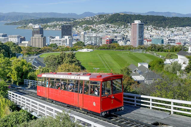 Wellington Cable Car on railway track, Wellington, New Zealand