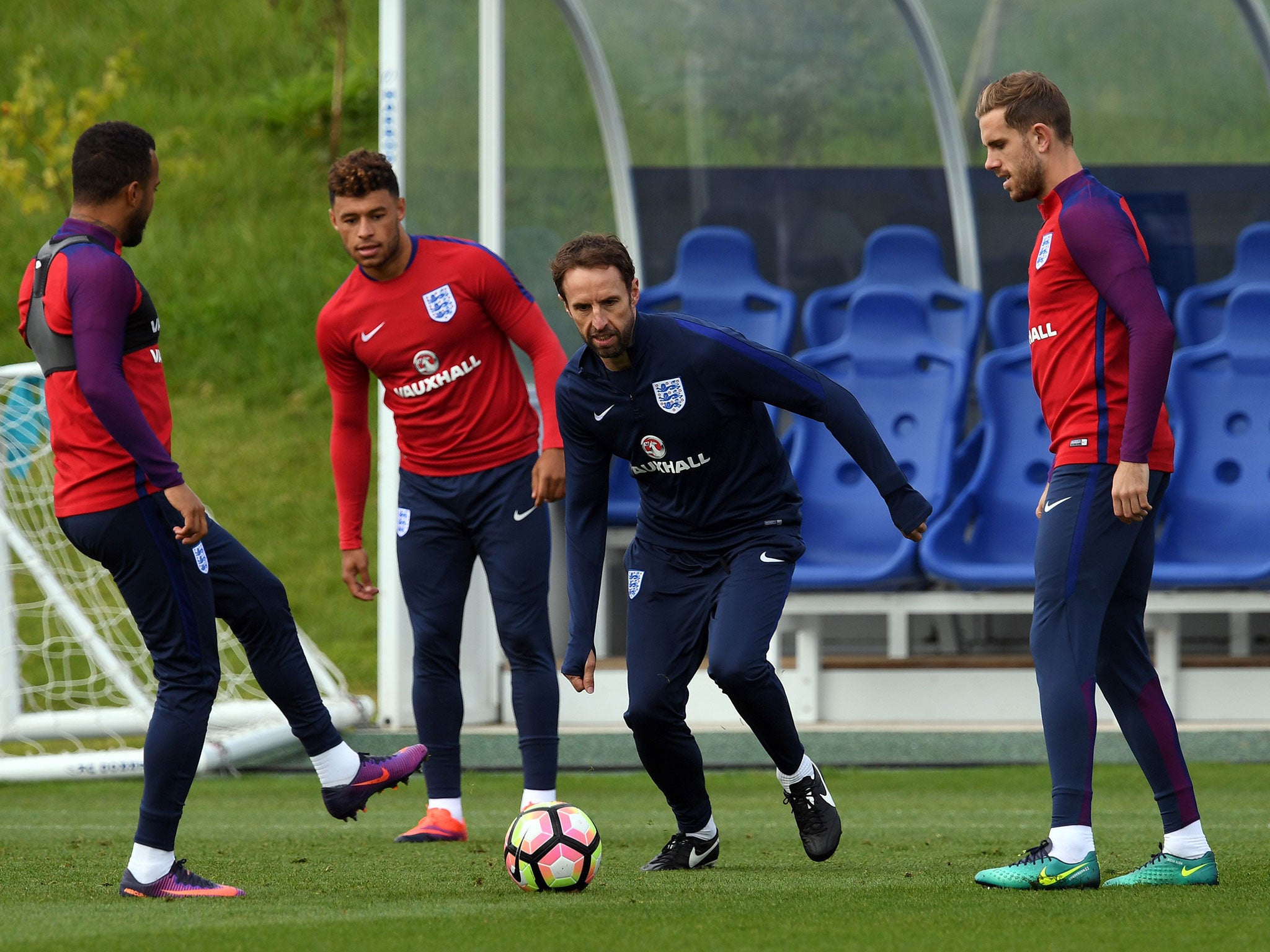 Southgate trains with his players at St George's Park