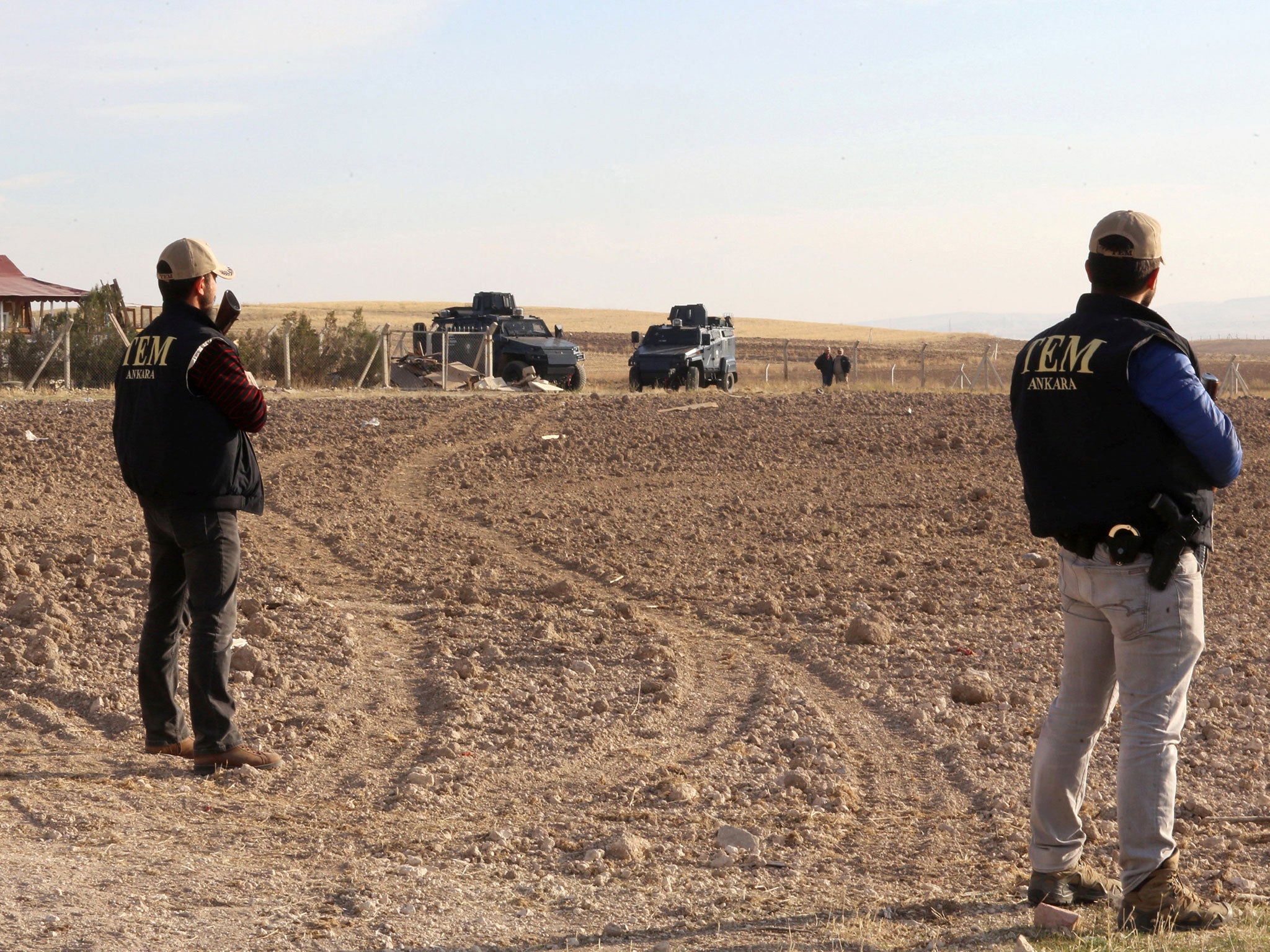 Police at a farm after a blast detonated by two militants, in Haymana near Ankara, Turkey, on 8 October