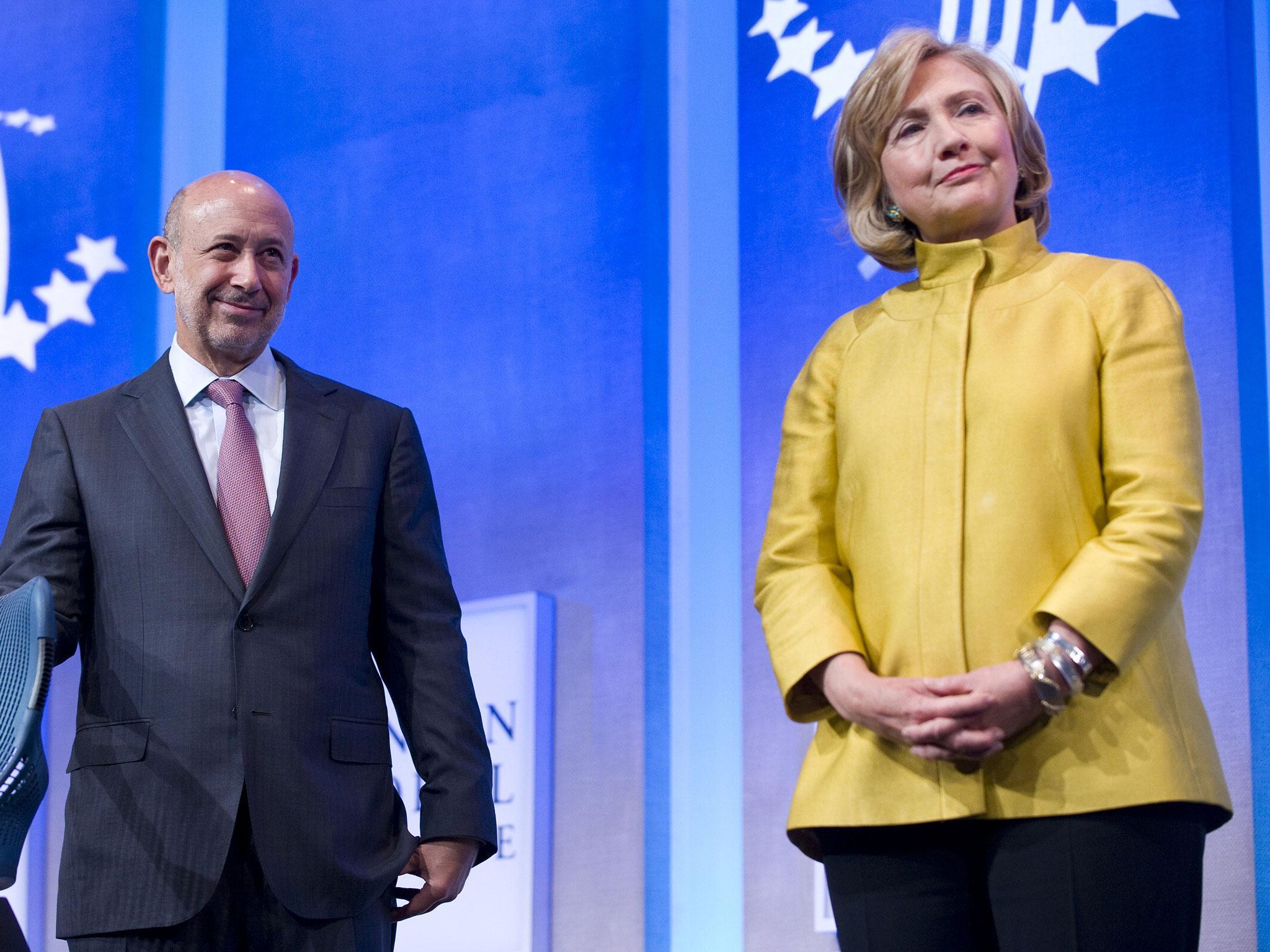 Hillary Clinton with Goldman Sachs chairman and CEO Lloyd Blankfein in 2014