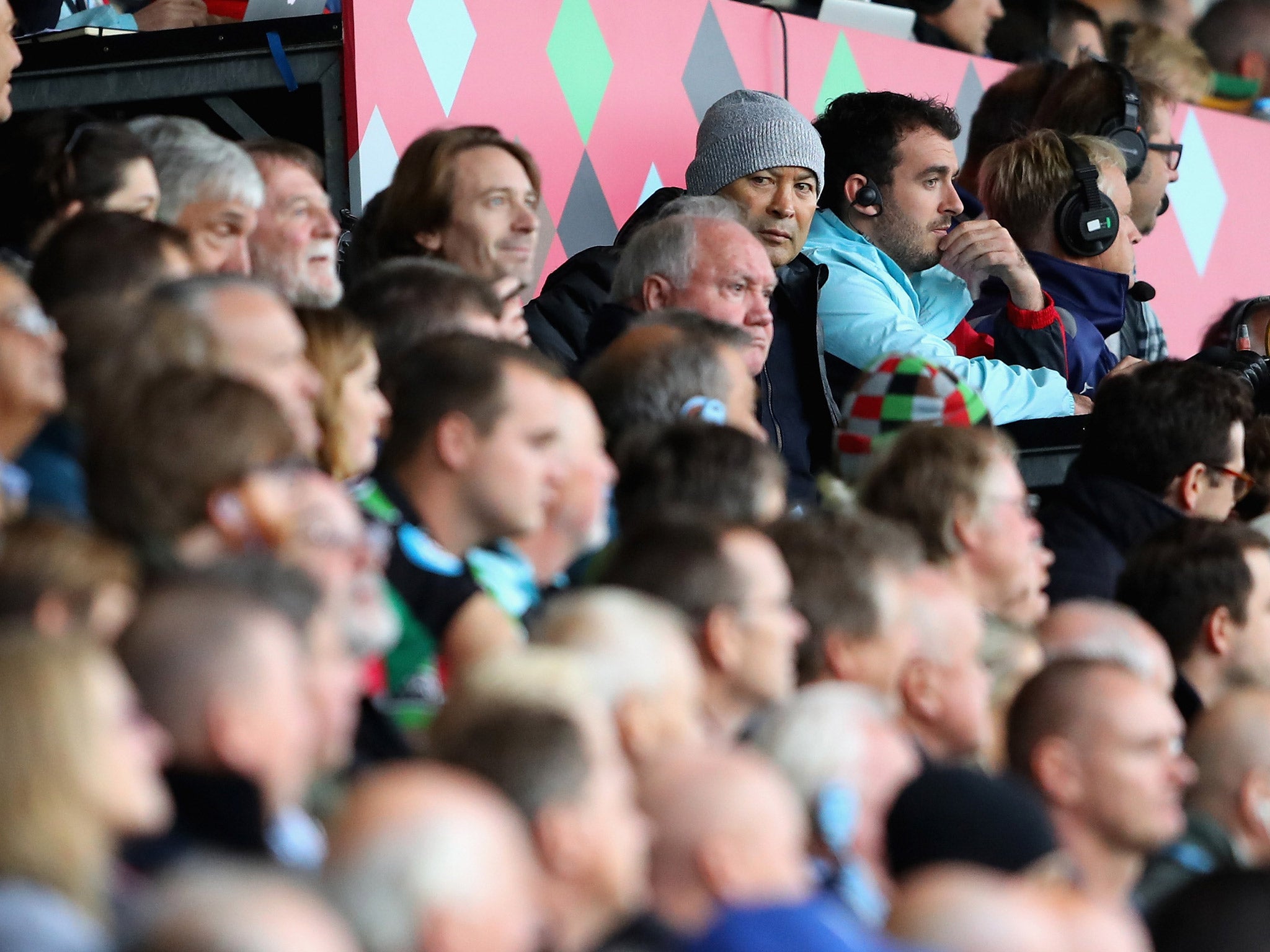 England head coach Eddie Jones watches on at the Twickenham Stoop