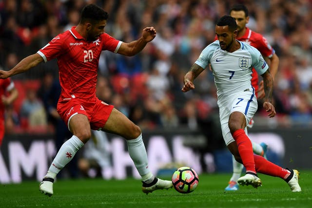 Theo Walcott in action during the early stages of England's World Cup qualifier against Malta