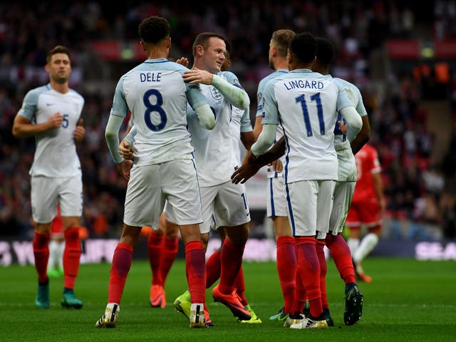 England's players celebrate Dele Alli's goal - but Southgate has been left with plenty to ponder following his side's lacklustre performance