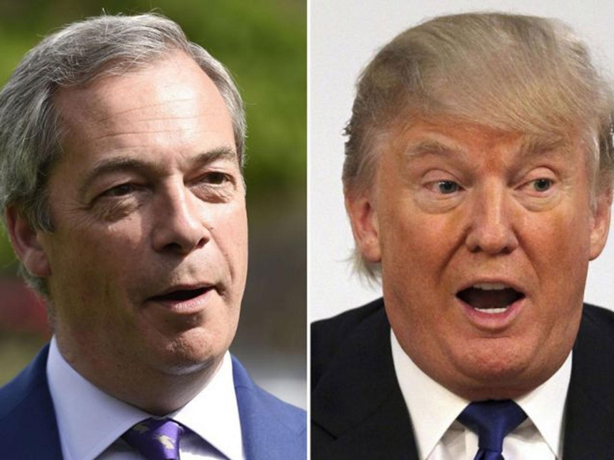 File photos of Nigel Farage and Donald Trump, as the interim Ukip leader wades into the crisis engulfing Mr Trump's US presidential bid, insisting the Republican candidate's obscene remarks about groping women amounted to 'alpha male boasting'