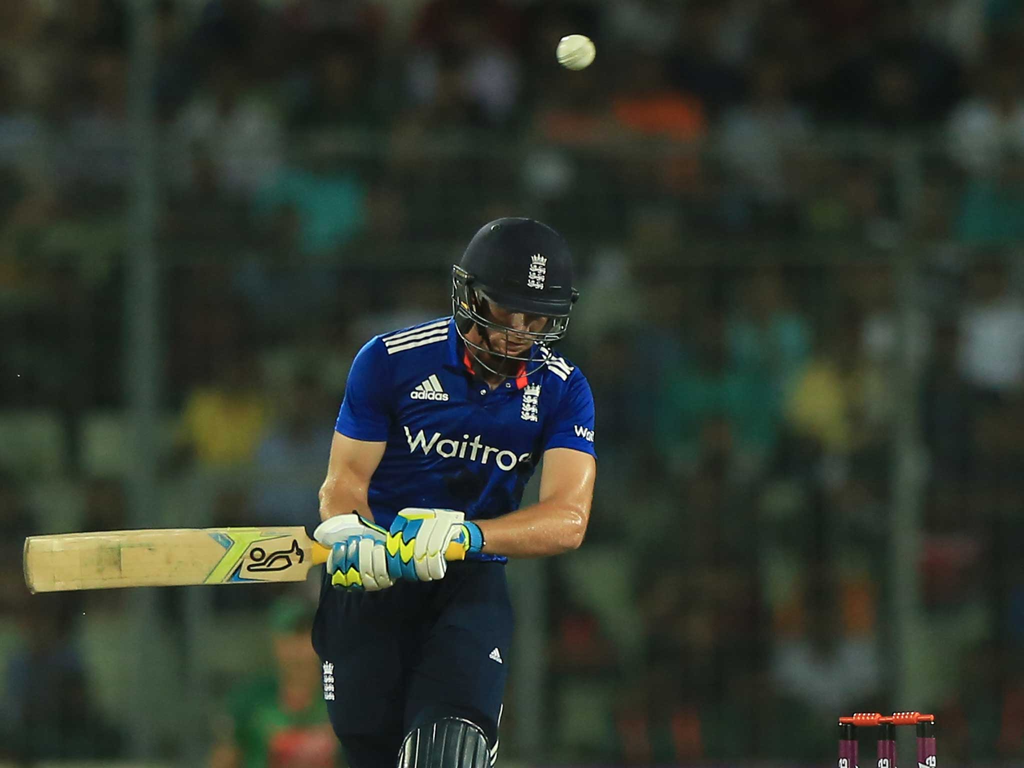 Jos Buttler avoids a bouncer in the latter stages