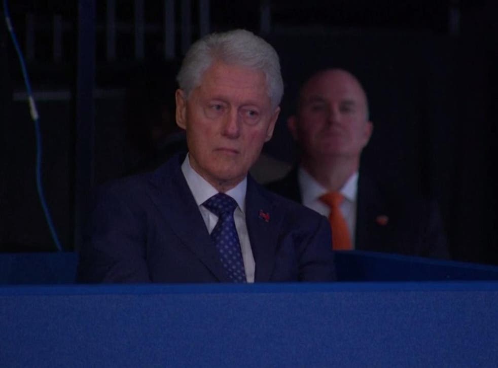 Bill Clinton remains stony faced during Trump's attack in the second presidential debate, Sunday 9 October 2016
