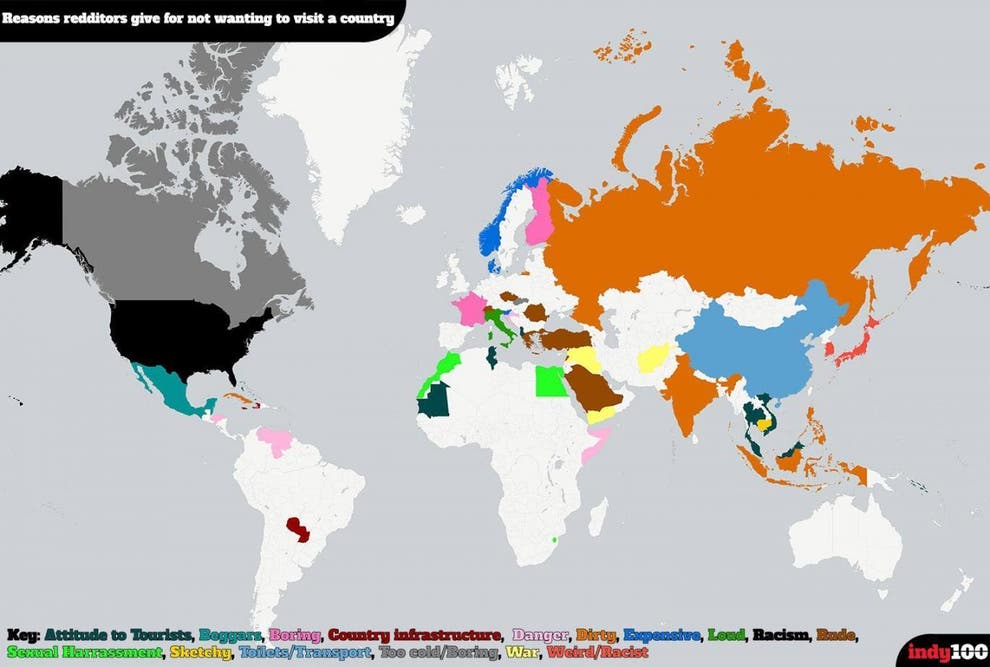 The incredibly rude map of countries people will never visit again and