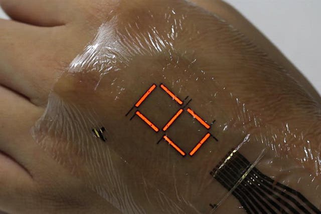 The ‘optoelectronic skin’ is an ultra-thin, flexible LED display that can be worn on the back of your hand