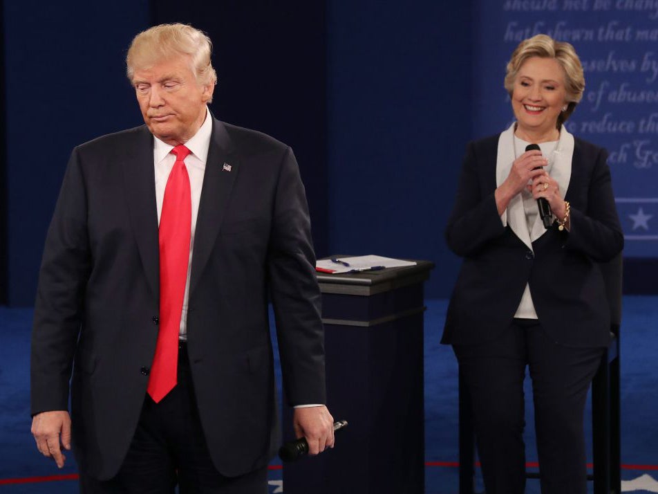 Democrat Hillary Clinton (R) and Republican Donald Trump (L) during the second Presidential Debate in St Louis, Missouri, USA