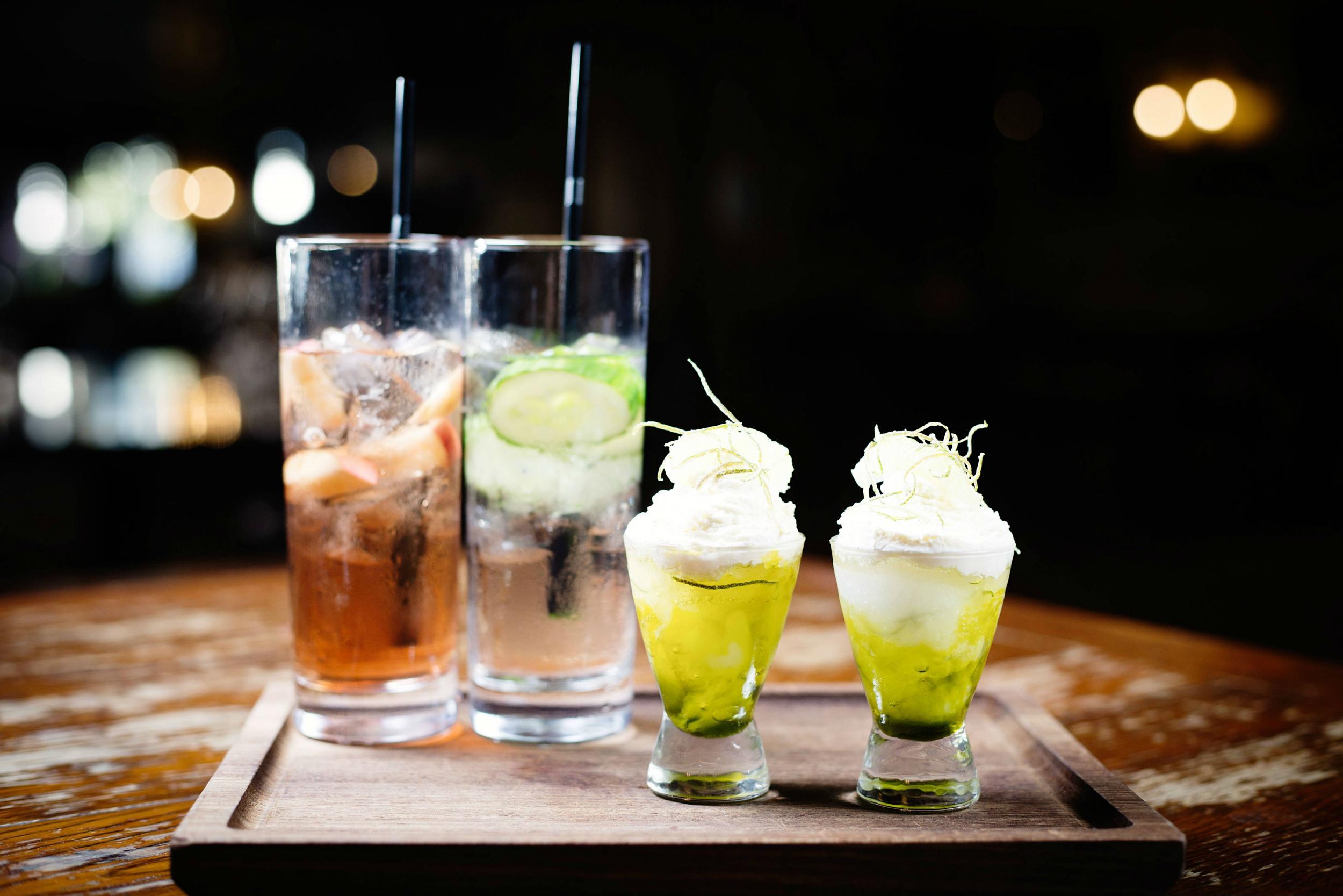 A selection of gin mixers and the gin &amp; tonic knickerbocker glorys (Hotel du Vin)