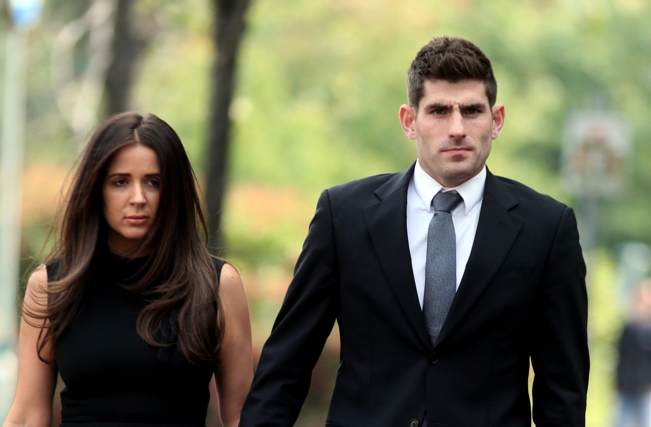 Ched Evans with partner Natasha Massey outside Cardiff Crown